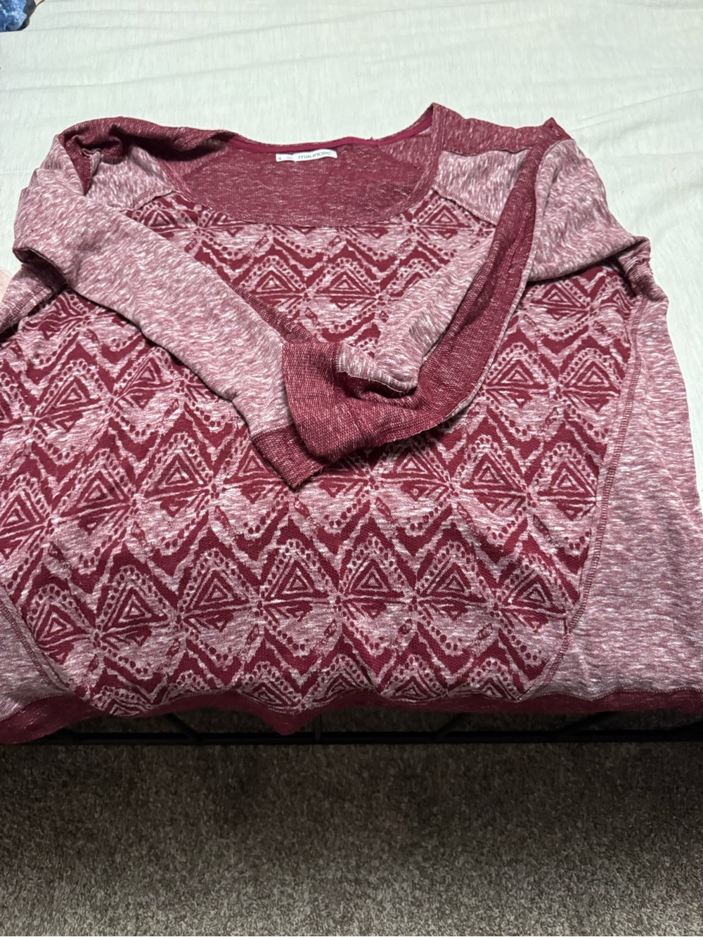 Maurices Maroon and Light Pink Geometric Scoop Neck Sweater